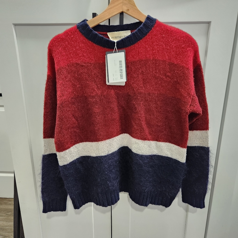 PortsPURE Stripe Wool Mohair Alpaca Blend Sweater XS Oversized
